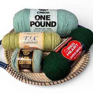 4 Shades of Green Yarn Bundle - 2 Discontinued NWT Lion Coats & Clark Caron